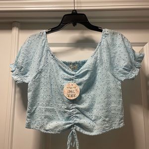Blue tie front baby doll top 🤗